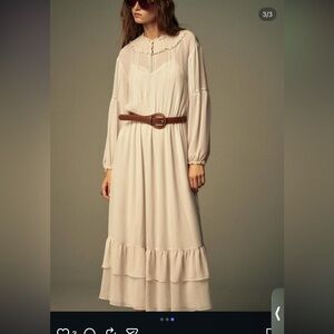 Zara Cream Long Sleeve Dress with Brown Belt